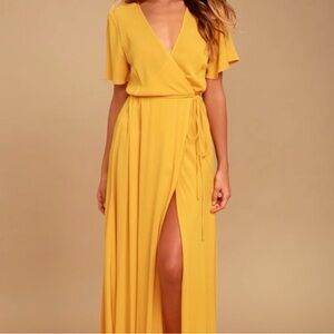 Lulu's Much Obliged Mustard Yellow Wrap Dress, Size S, NWT, Spring Summer Dress